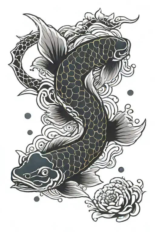 Koi Fish Samurai Hexagon Pattern