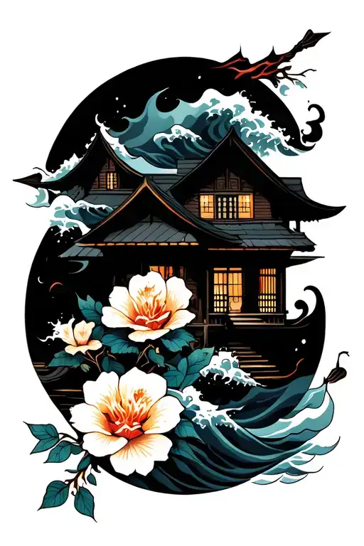 Fire Waves House Arrow Flowers Blooming