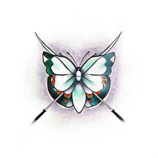 A Fencing Sword And A Flying Butterfly Behind It