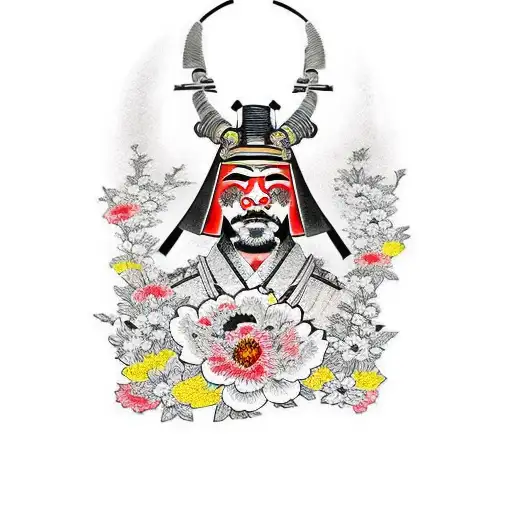 Japanese Samurai Warrior With Floral Background