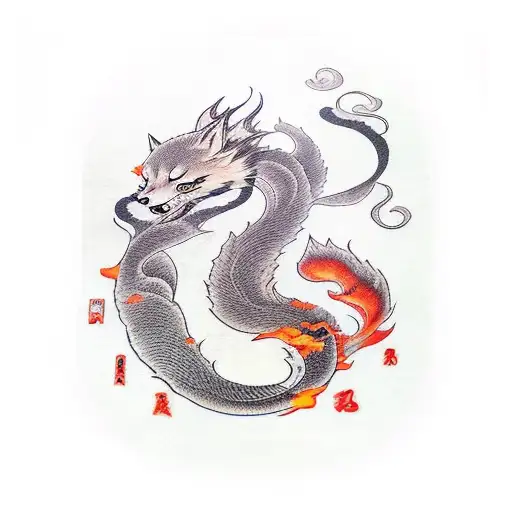 Kitsune Walking With Smoke And Fire