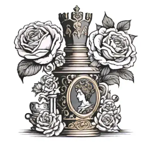 Queen Chess Piece Featuring Rose Surrounded
