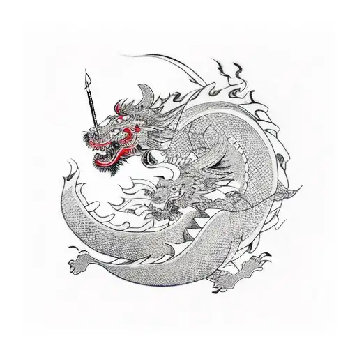 Ukiyo E Ink Samurai And Dragon Pagoda Sun Red And Black Japanese Frame