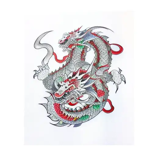 Traditional Japanese Dragon Colored