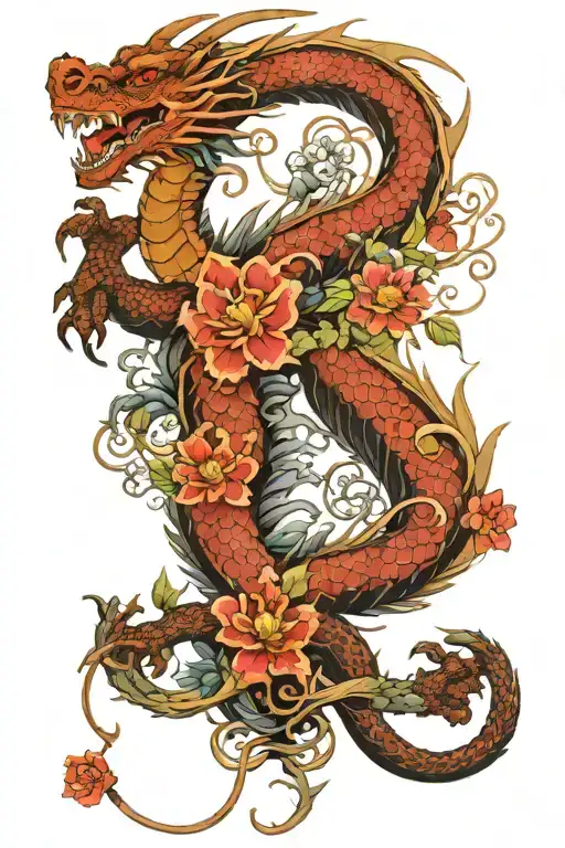 Dragon Tangled In Flowers And Vines