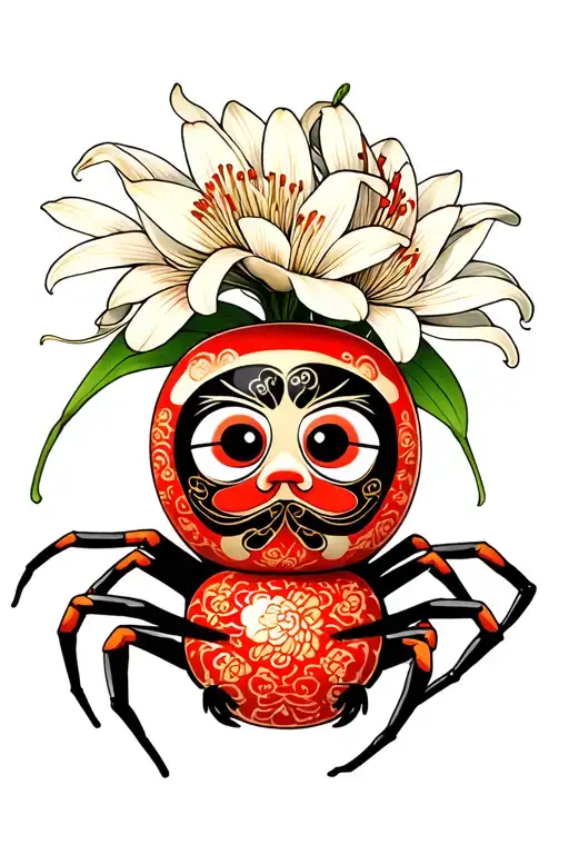 Daruma Doll In Between A Spider Lily Intertwined