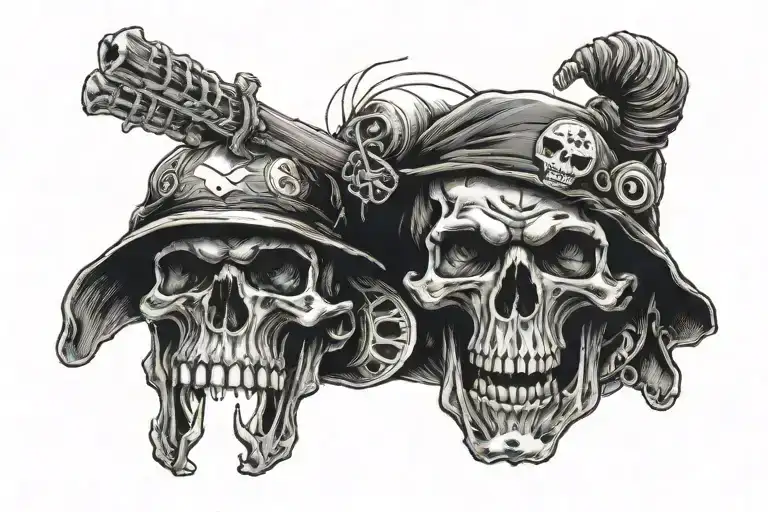 Three Skulls With A Baseball Hat