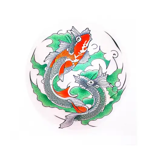 Orange Koi And Green Dragon