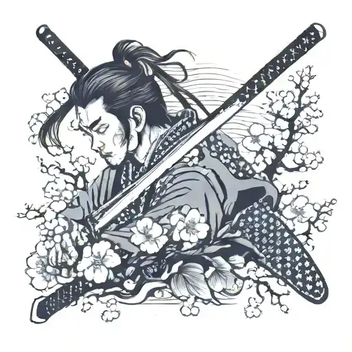 Samurai Sword And Sakura Tree