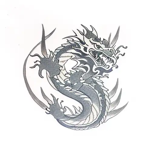 Dragon And Flowers And Samurai