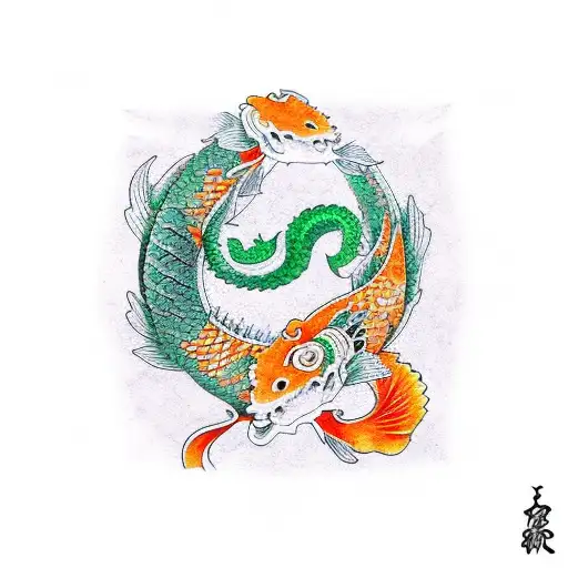 Orange Koi With Green Dragon