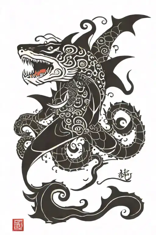Tiger Shark And Octopus Abstract Design Incorporating