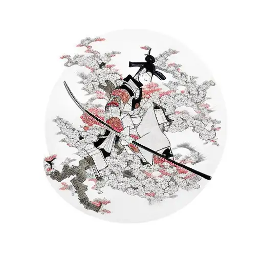 Samurai Under Japanese Cherry Blossom