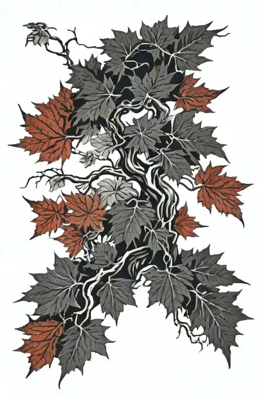 Black And White Japanese Maple Tree With Red Leaves