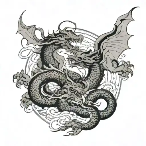 Dragon With Warrior In Fight Dragon