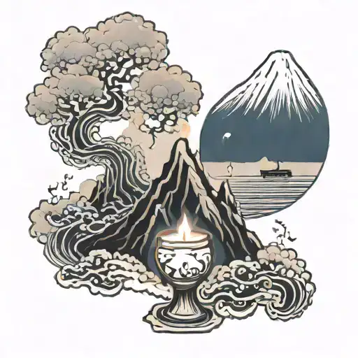 Tatto Of A Person Holding A Candle And The Smoke Is A Mountain