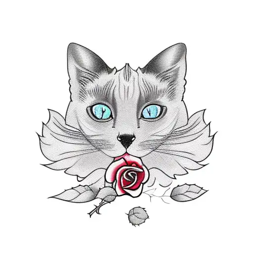 Siamese Cat With Rose