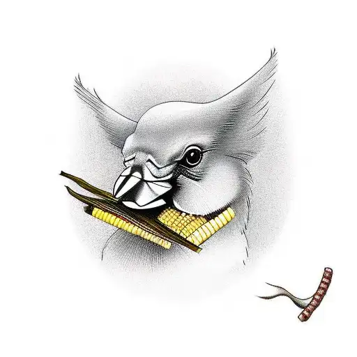 Cardinal With Corn Cob In Mouth