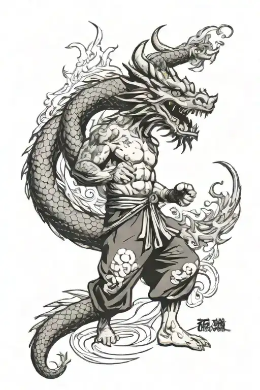 Martial Arts Inspired Dragon Kin Hadouken Pose Fire Ball