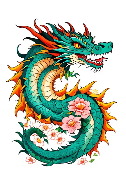 A Dragon In A Garden Of Flowers