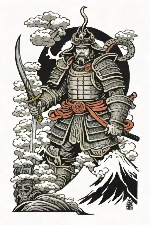 Mount Fuji And Samurai Warrior Armour Holding