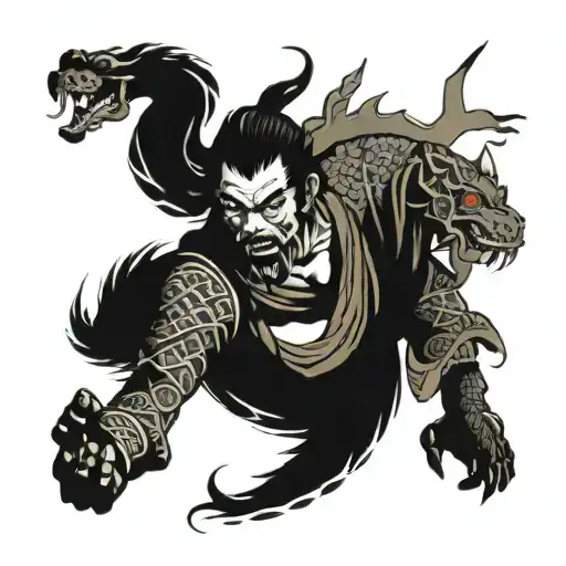 Full Arm Sleeve With A Dragon And Samurai Face