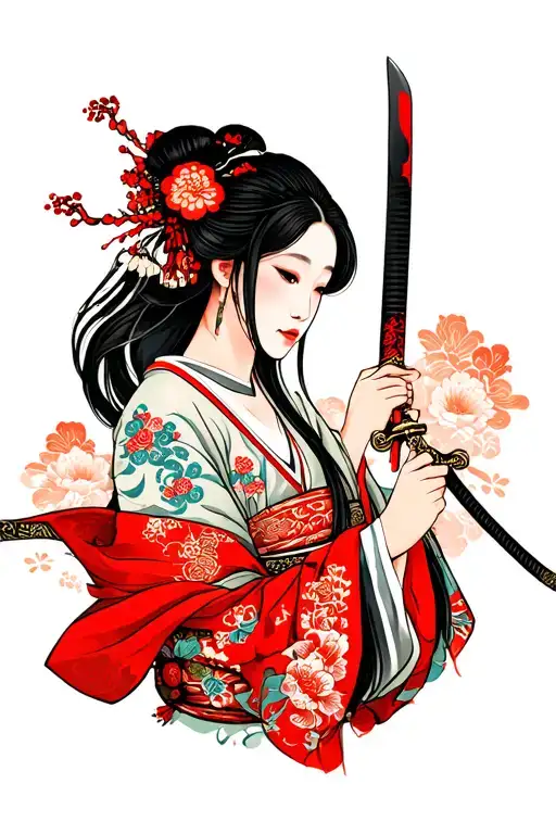 Japanese History With A Woman Holding A Sword