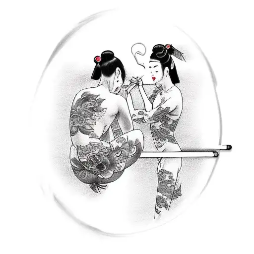 Beautiful Girl With A Cigarette In Underwear And Black Hair