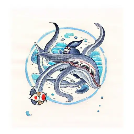 Giant Squid Fighting A Whale In Space