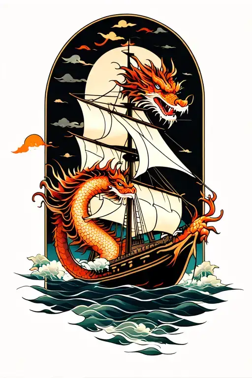 Dragon Wrapped Around A Sail Boat