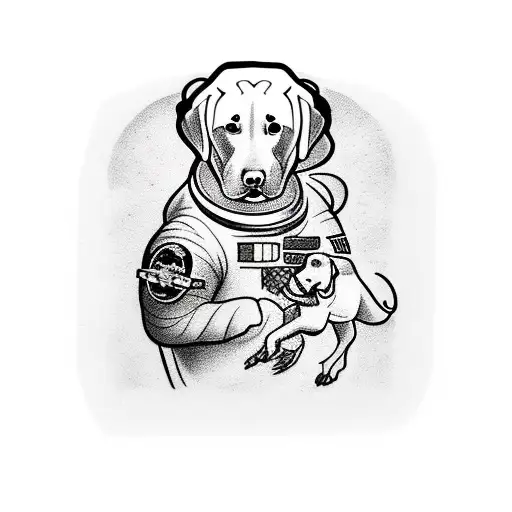 Astronaut With Labrador Retriever And Wife