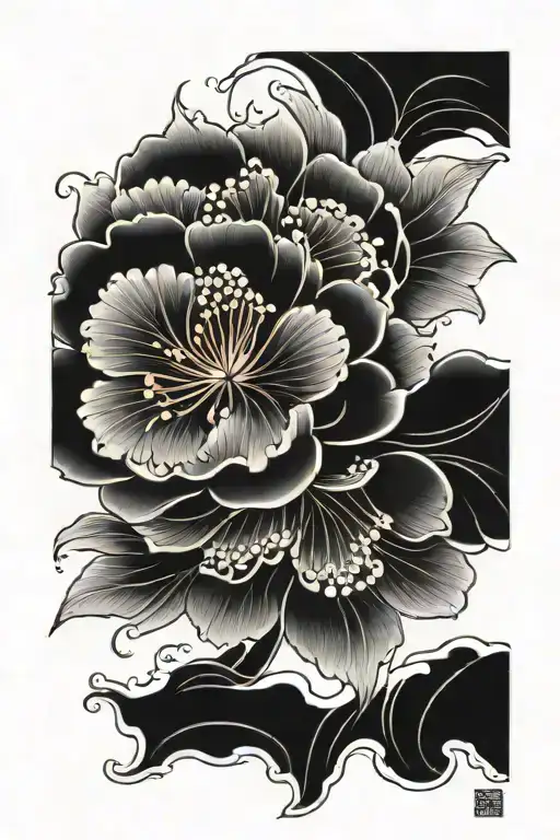 Waves Japanese Traditional Tiger Cherry Blossom Peony