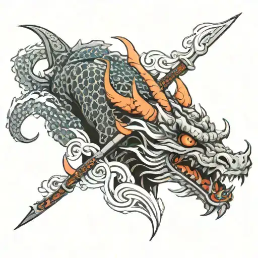 Arm Sleeve With A Dragon And Samurai Face Morphing