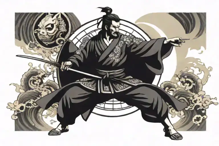 Samurai Warrior With The Yin And Yang In The Background