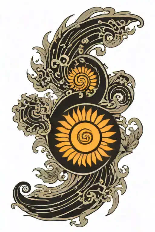 Black Spiral Sun With Waves For Shoulder