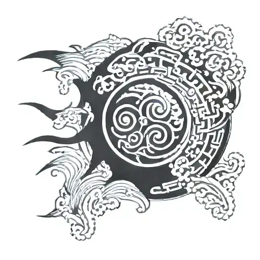 Black Spiral Sun With Waves For Shoulder