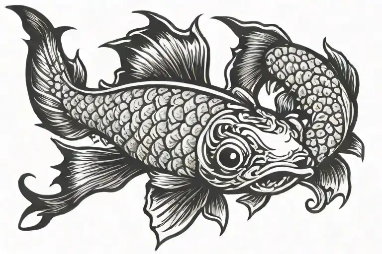 Tramp Stamp That Has Koi Fish With Cyber Sigilism