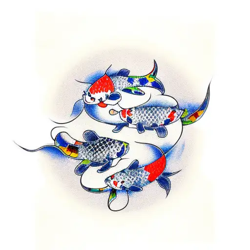 Trident With Two Koi Fish Swimming Around It