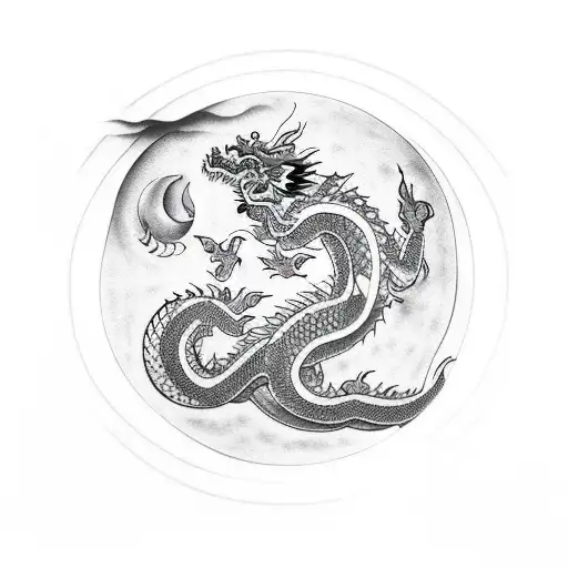 Chinese Dragon With Crescent Moon