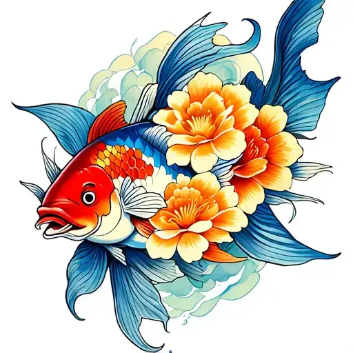 Three Coy Fish With Flowers Representing 5 Emotions