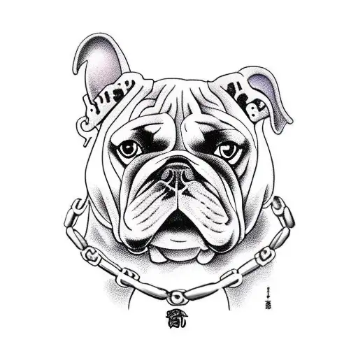 A Bulldog With Rusty Chain Collar In And Hellfire On Background