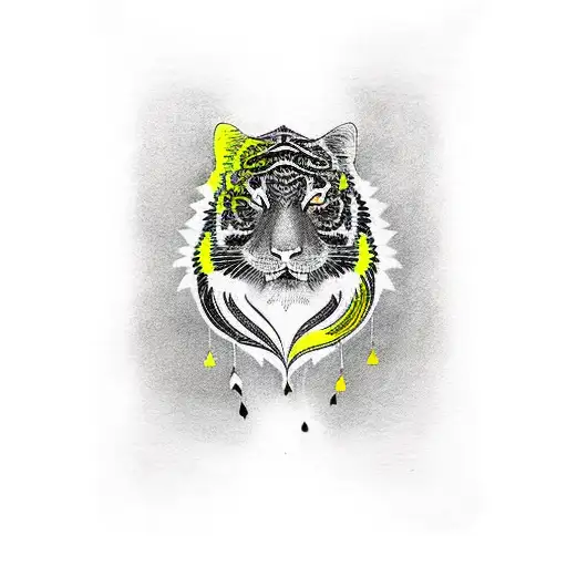 Black Tiger On A Tree With Yellow Eyes