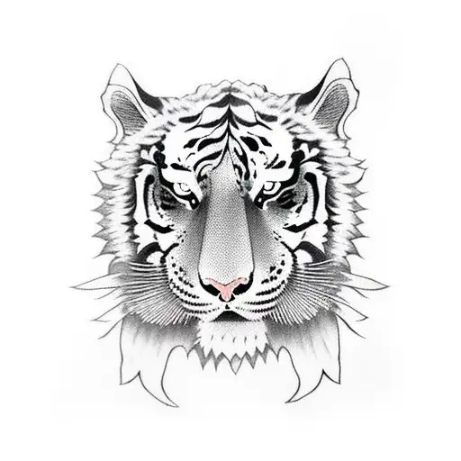 Half Tiger Half Oni Mask Holding A Sword Between Mouth