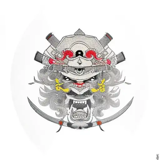 Samurai With Cerber On Leash