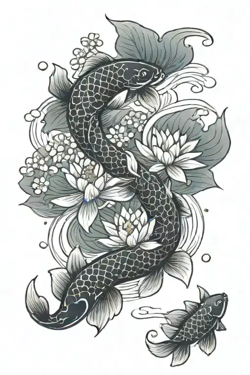 Lotus Blossoms Cherry Blossoms Koi Fish Jumping