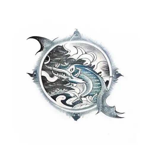 Bakunawa Tattoo For Chest With Resembles To Eating Moon And Pisces