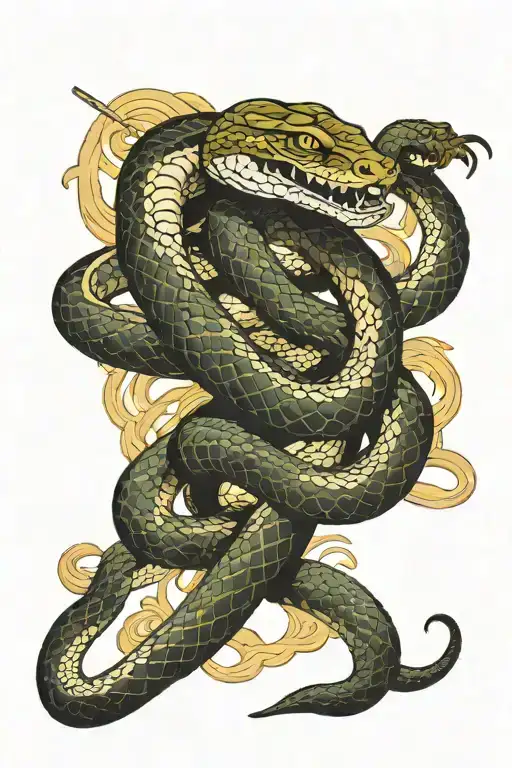 Snake Against The Background Of A Samurai Fight