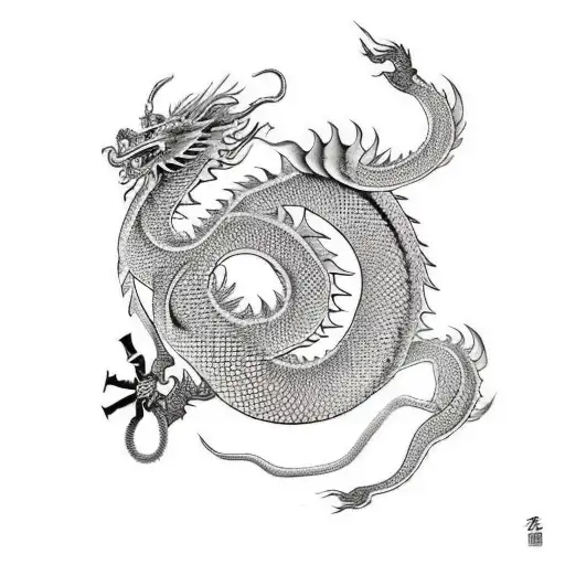 Chinese Dragon Tattoos With Viking Ax And Odin