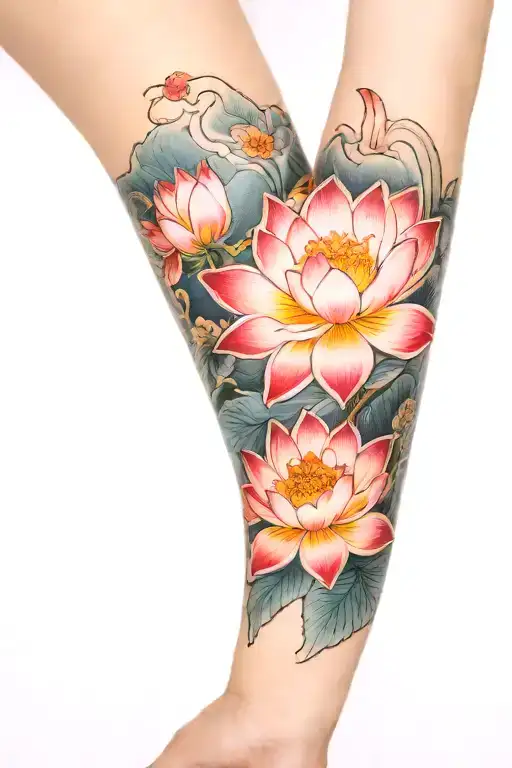 Japanese Lotus Flower Arm Sleeve