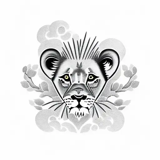 Baby Lion Surrounded With Olive Branches